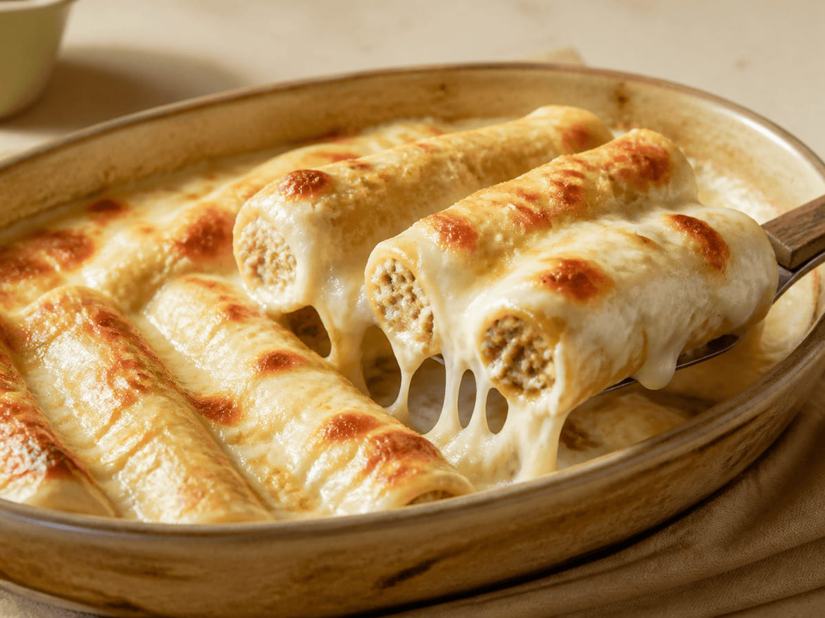 Canelones gratinados con queso Oaxaca