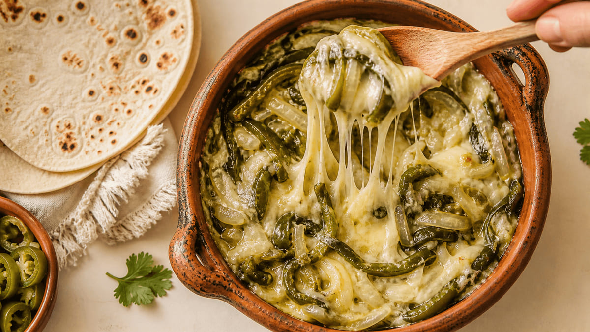Chile con queso chihuahuense (queso fundido con rajas)