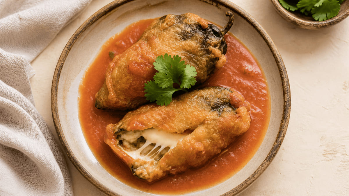 Chiles rellenos de queso capeados
