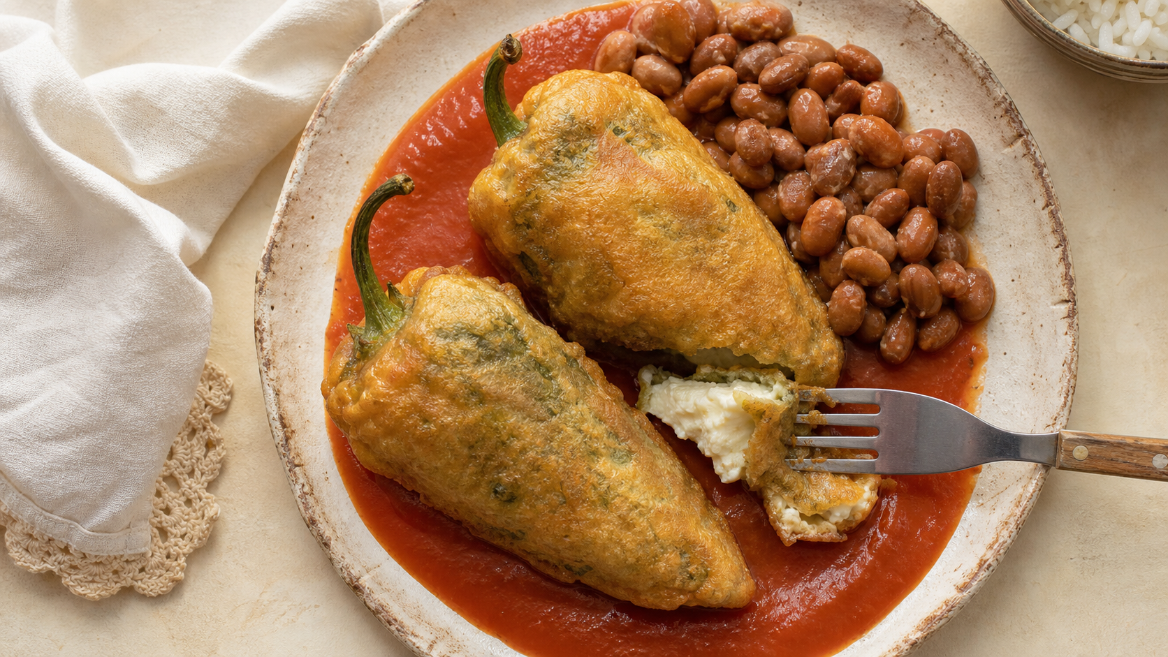 Chiles rellenos de queso capeados estilo sierra — Baja California Sur