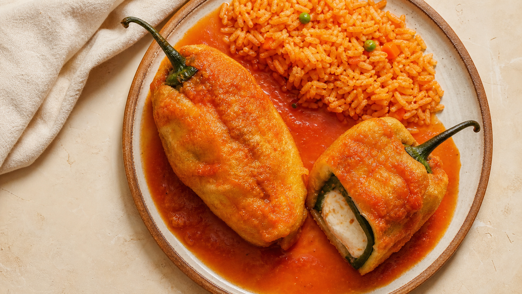 Chiles rellenos de queso Panela capeados