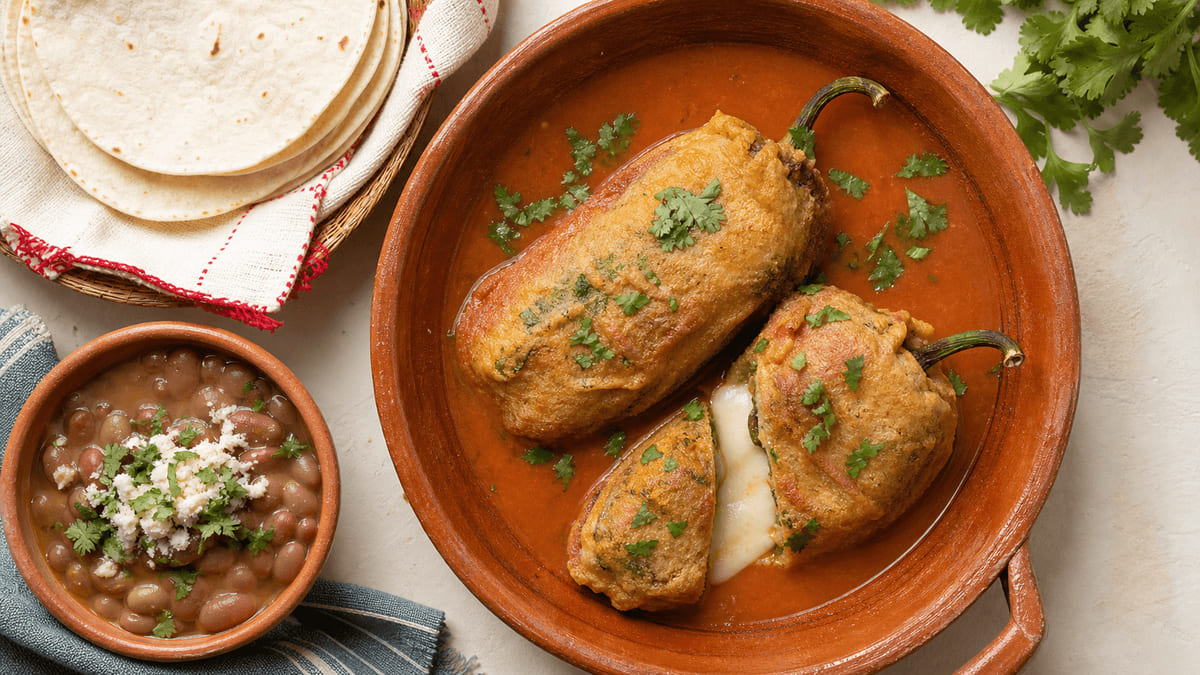 Chiles rellenos de queso panela estilo norteño, receta de Baja California