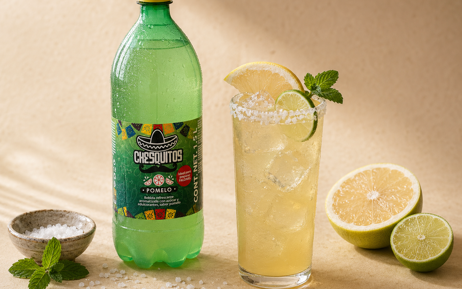 Paloma con Chesquitos refresco de toronja