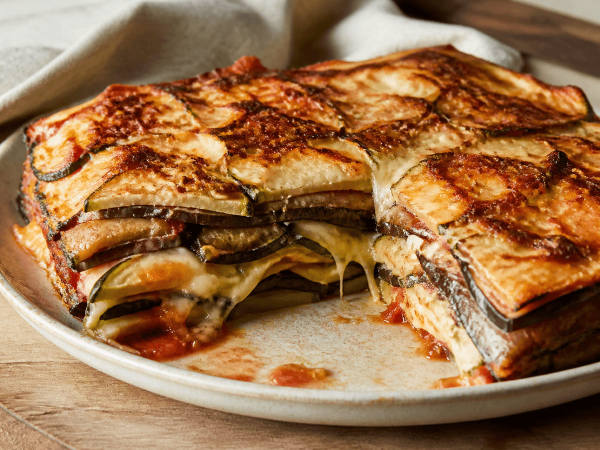 Lasaña de verduras con queso Oaxaca