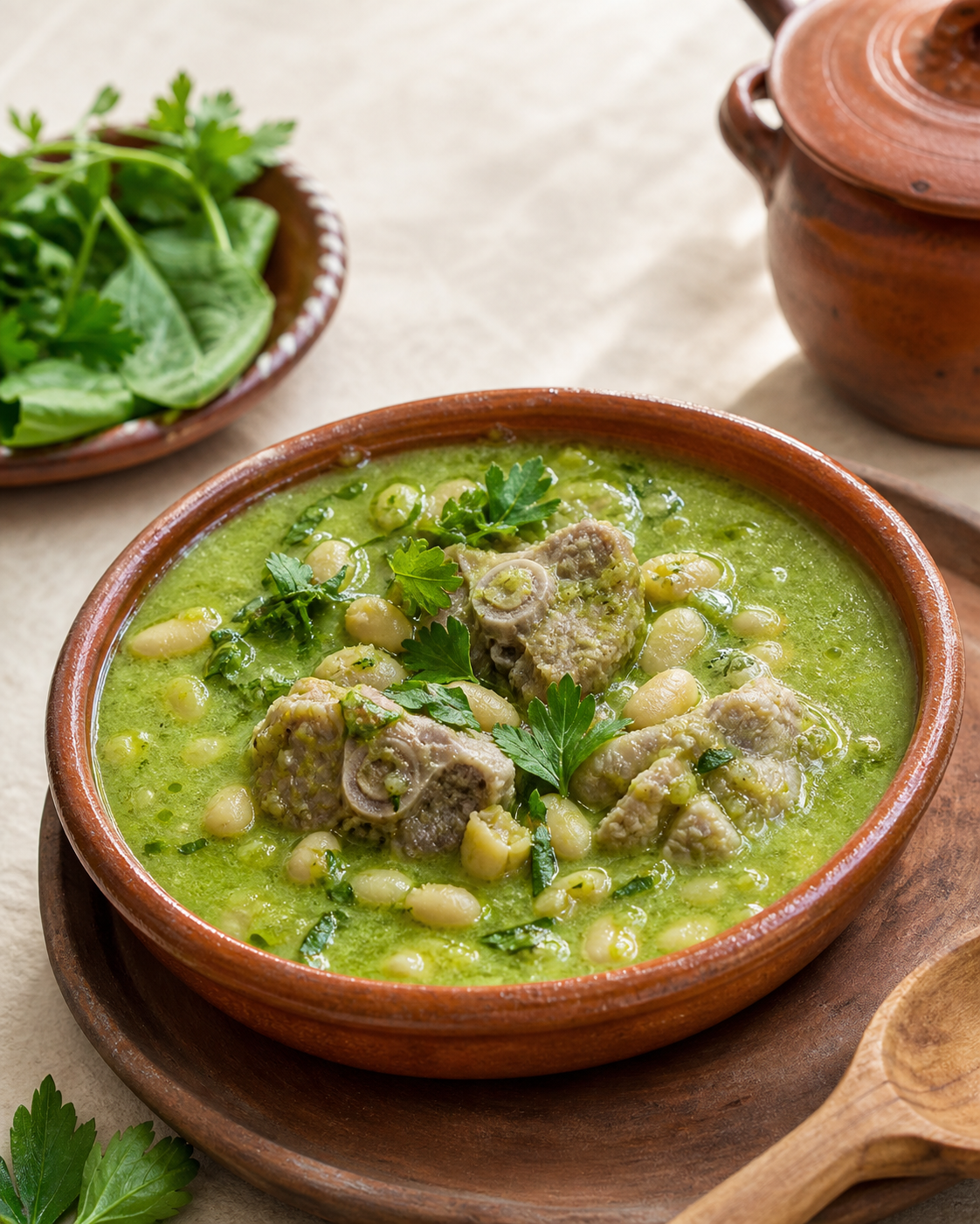 Mole verde oaxaqueño con espinazo y frijol blanco — Oaxaca