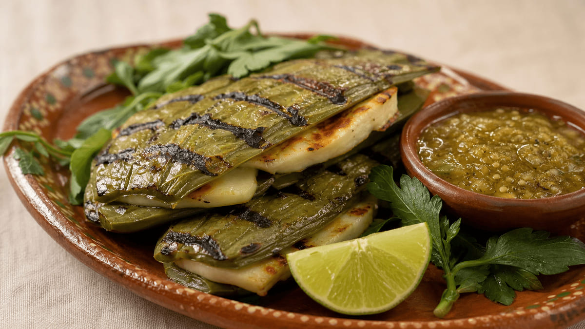 Nopales rellenos de queso panela asados, receta de Aguascalientes