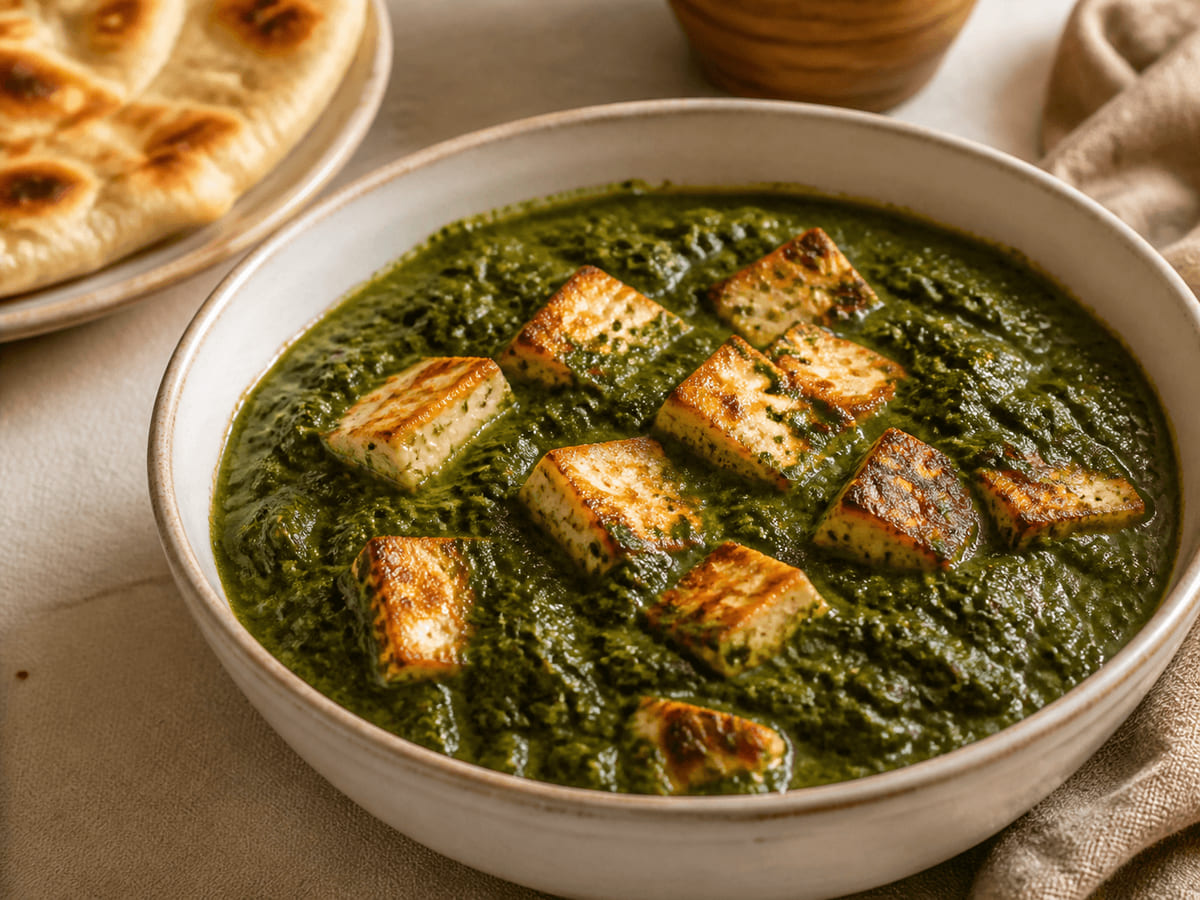 Palak paneer con queso Panela