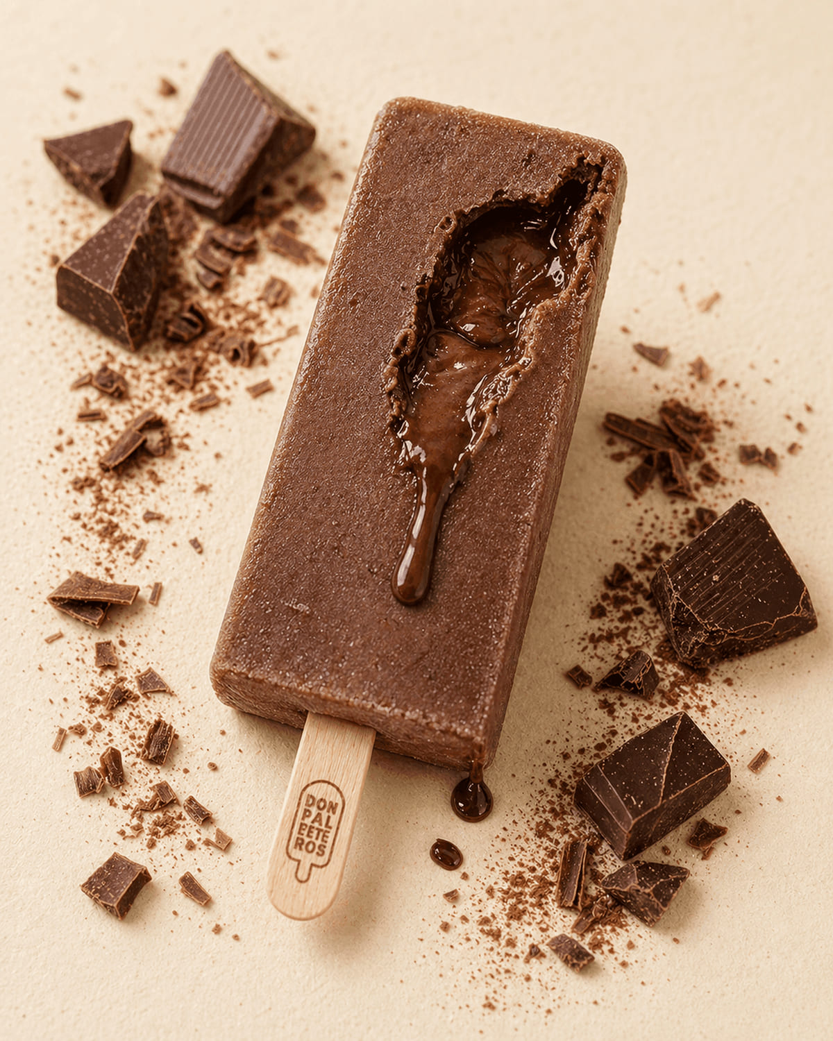 Paleta de chocolate rellena de chocolate