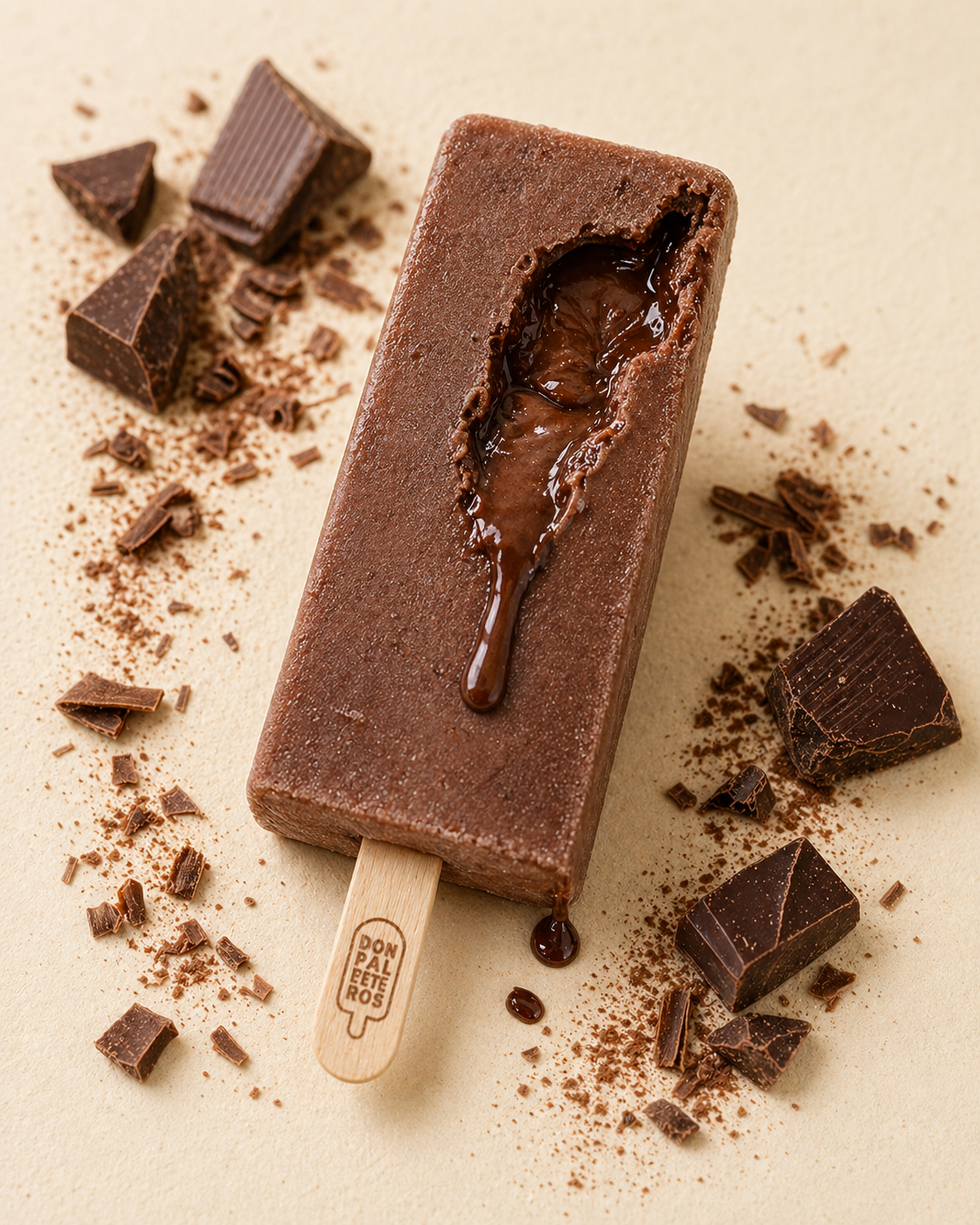 Paleta de chocolate rellena de chocolate