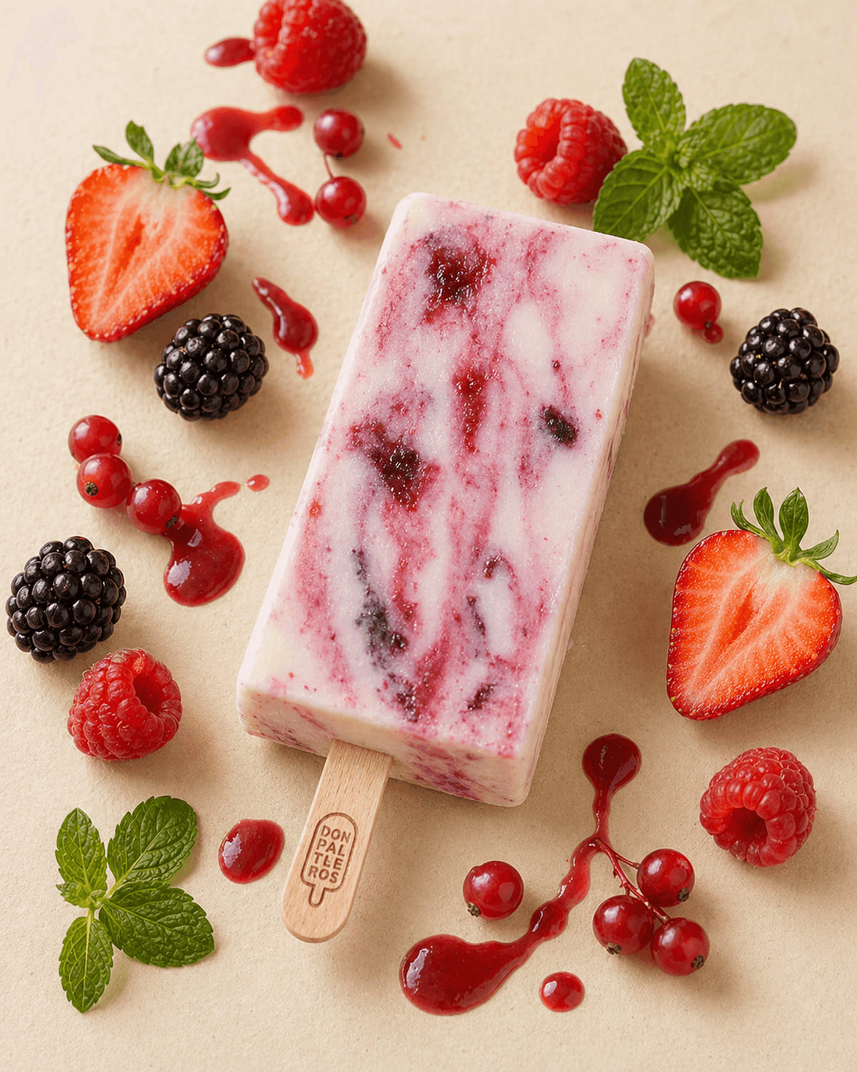 Paleta de yogur con frutos rojos