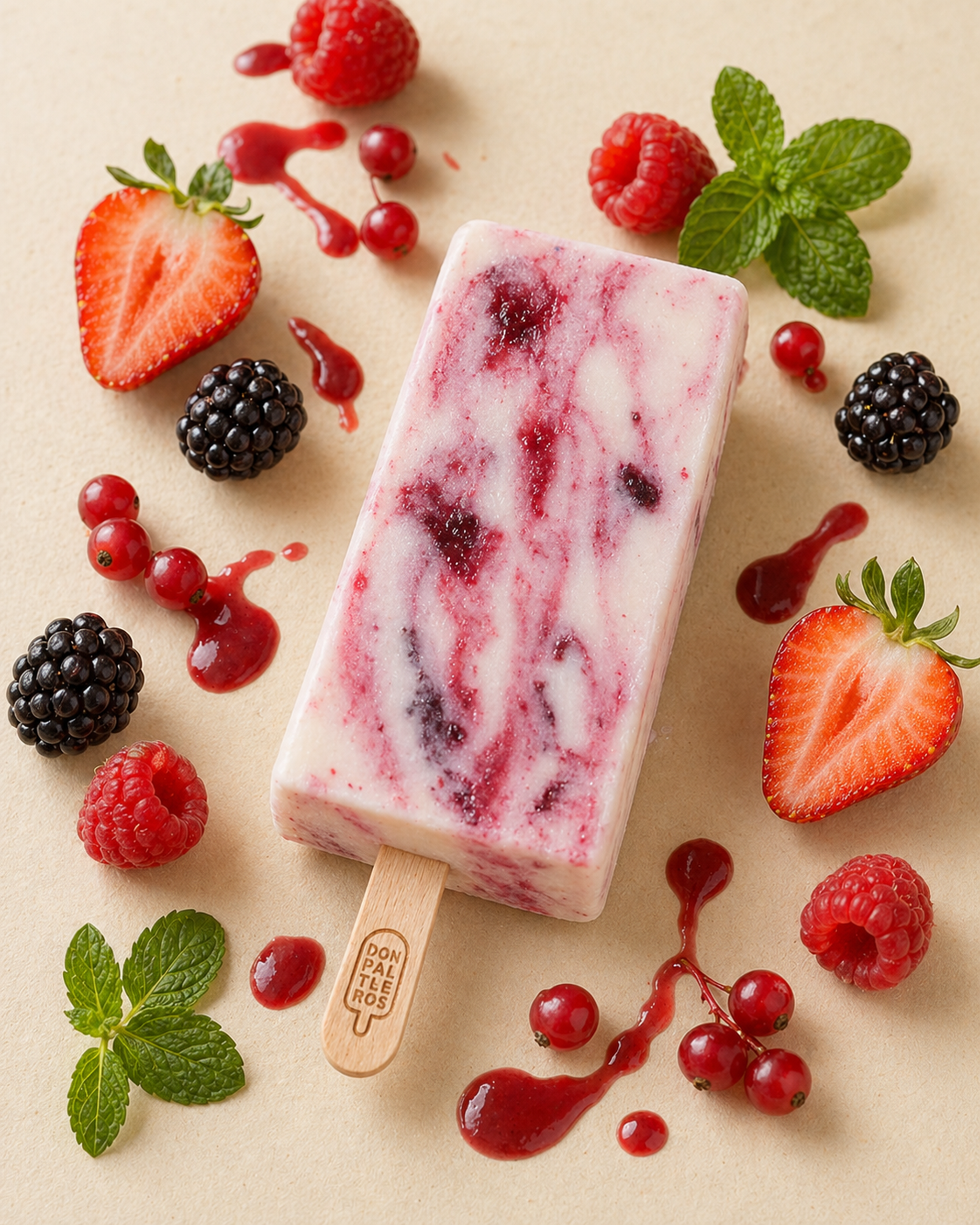Paleta de yogur con frutos rojos