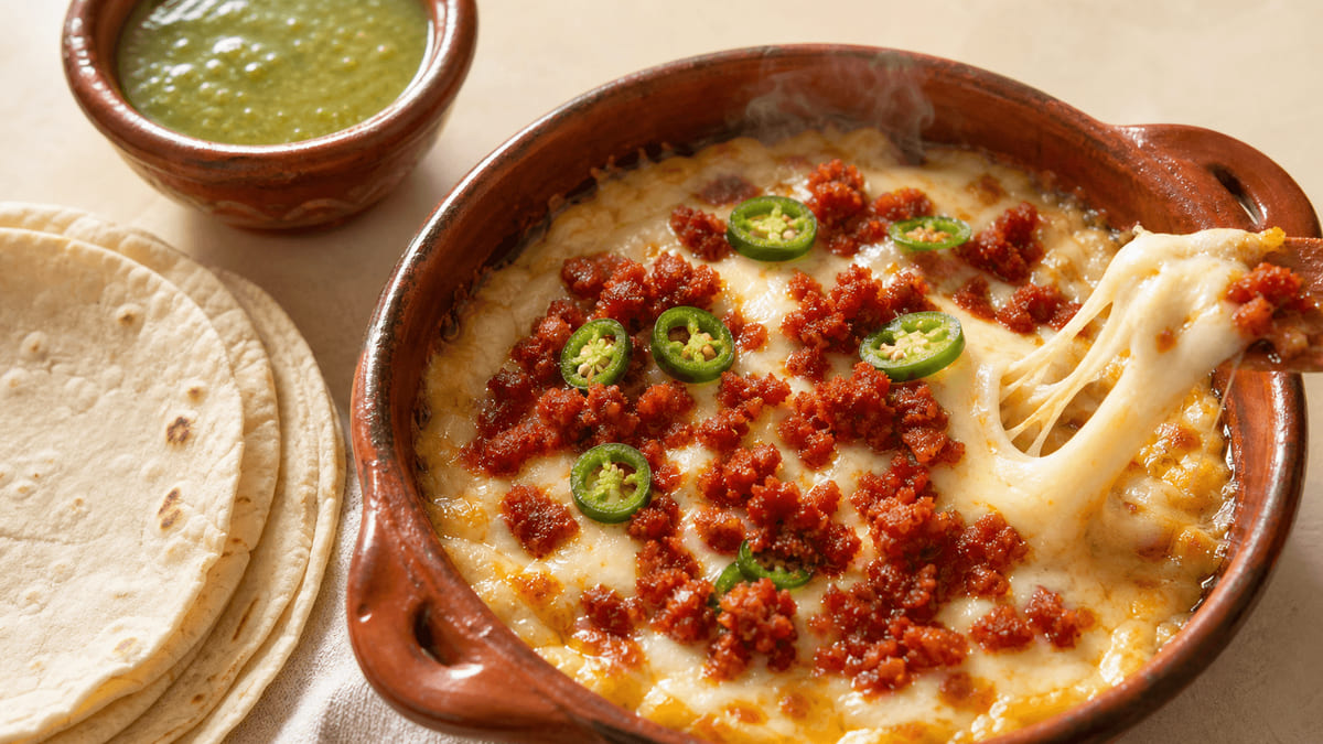 Queso flameado con chorizo norteño