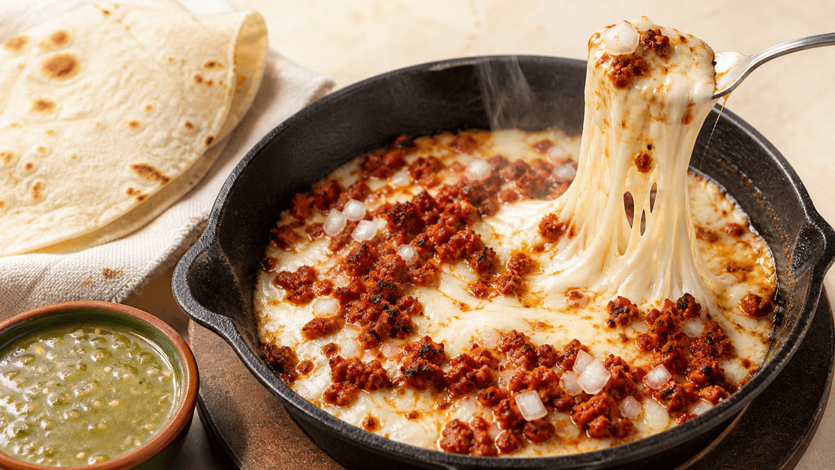 Queso flameado norteño con chorizo