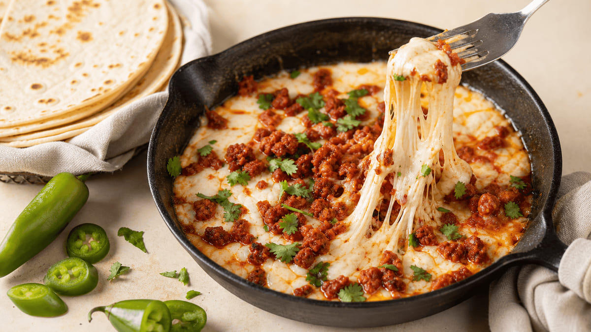Queso fundido norteño con chorizo — Coahuila