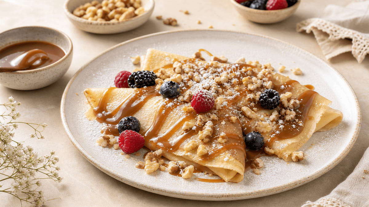 Crepas con cajeta y nueces