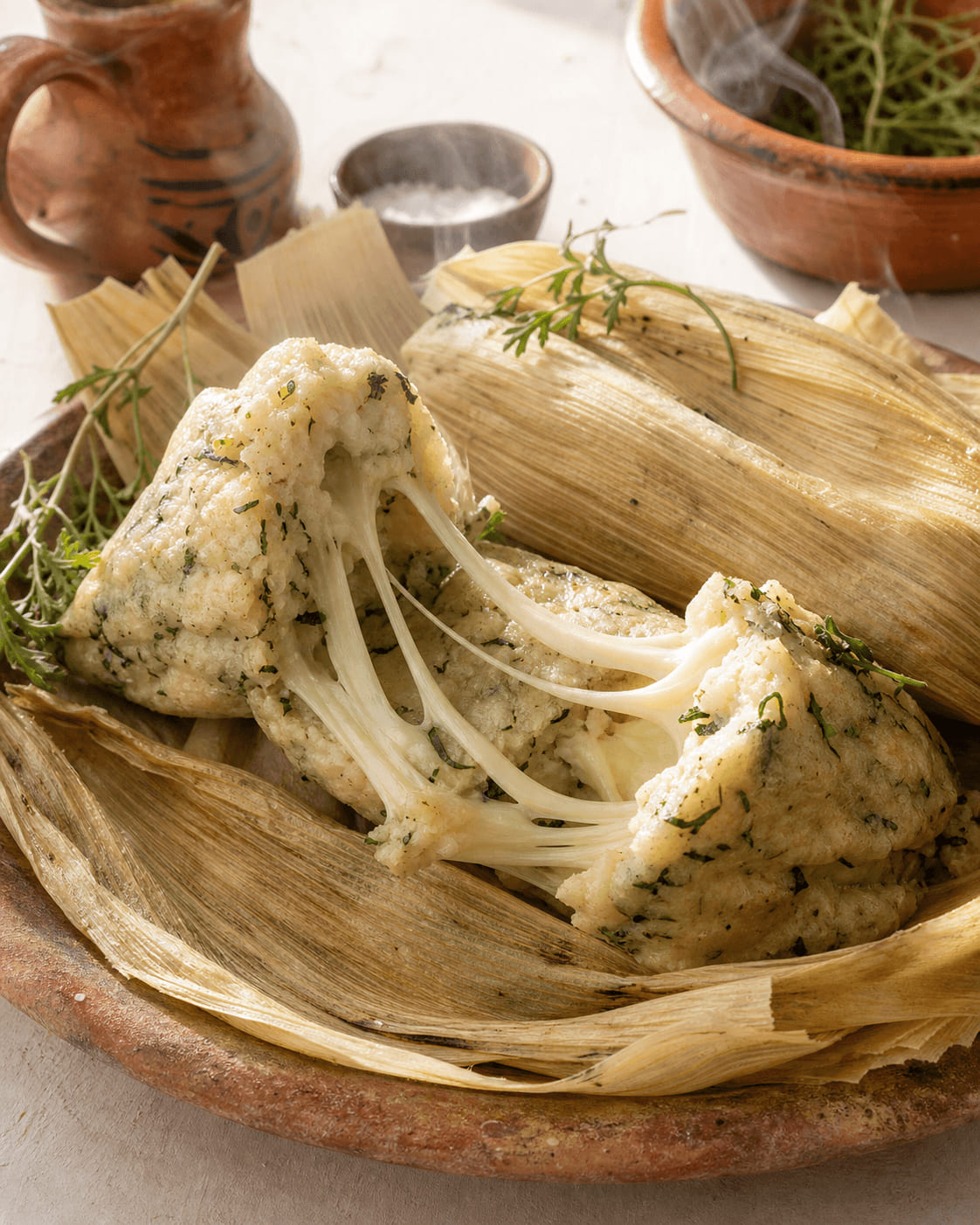 Tamal de chepil con quesillo, receta de Oaxaca