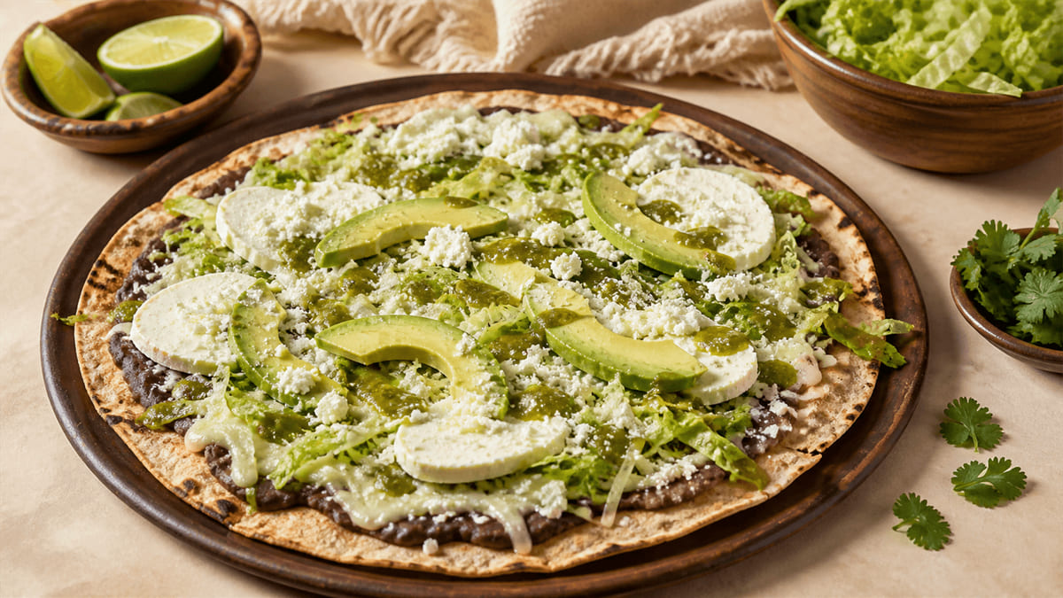 Tlayuda oaxaqueña con queso Oaxaca, Cotija y Panela