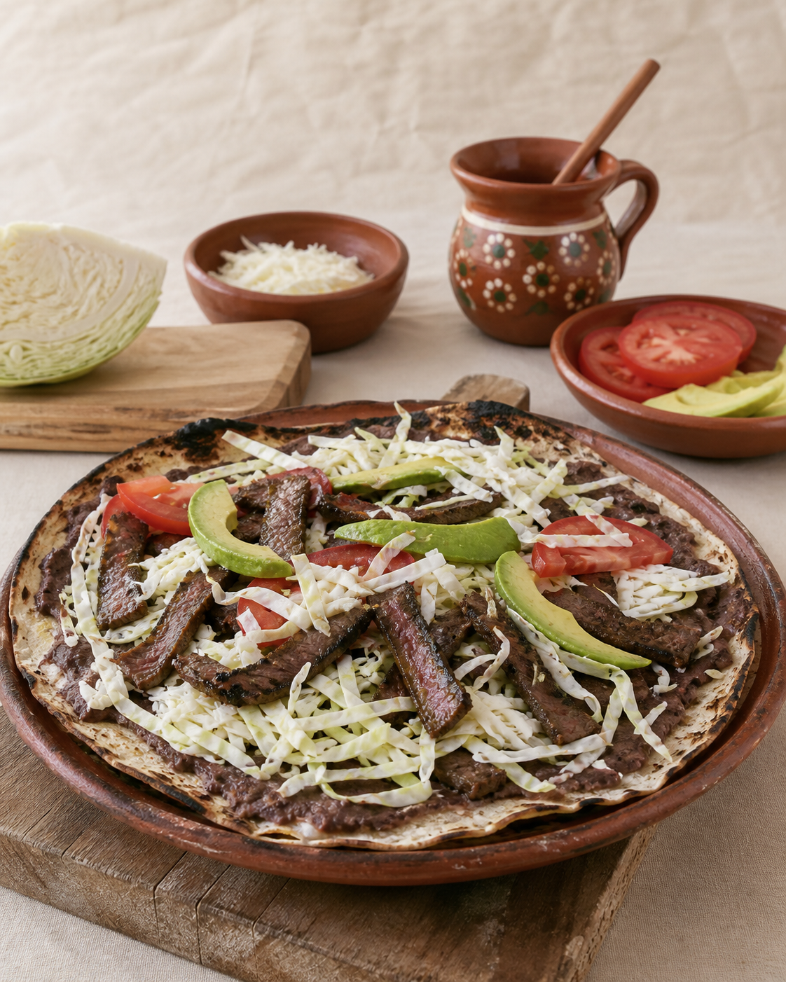 Tlayudas oaxaqueñas con asiento, quesillo y tasajo — Oaxaca