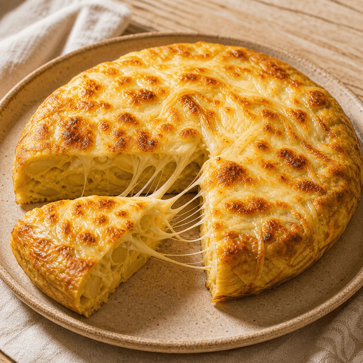 Tortilla de patatas gratinada con queso Oaxaca