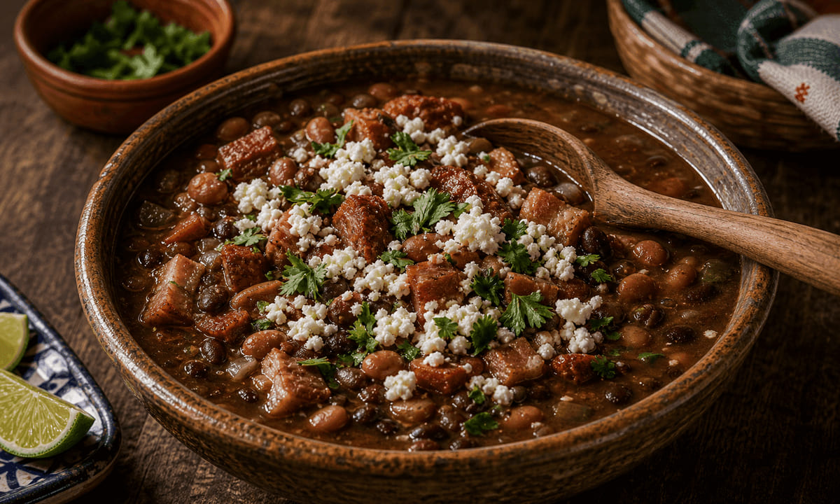 Frijoles charros con Cotija desmoronado