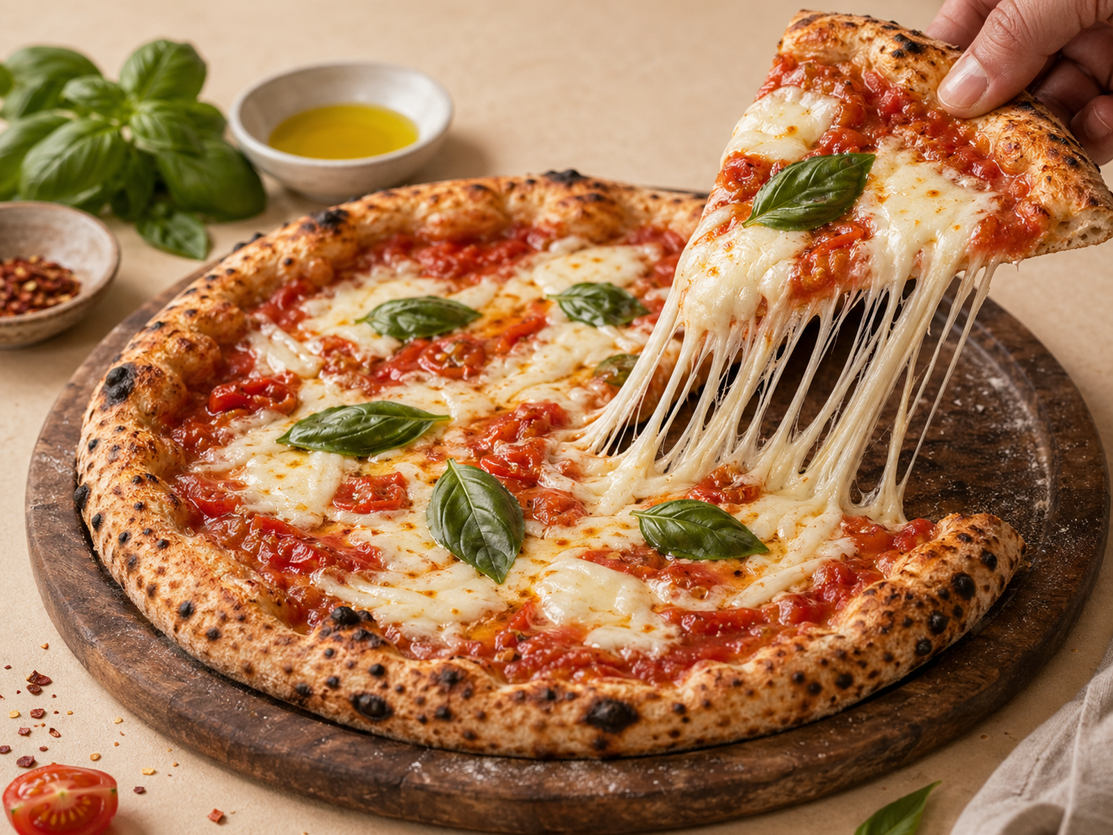 Pizza con cheese pull — comparativa queso Oaxaca vs mozzarella