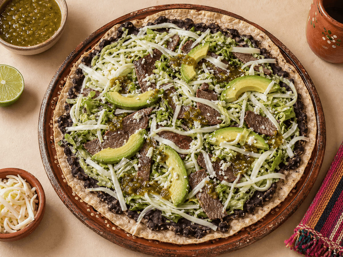 Tlayuda oaxaqueña con queso Oaxaca y frijol