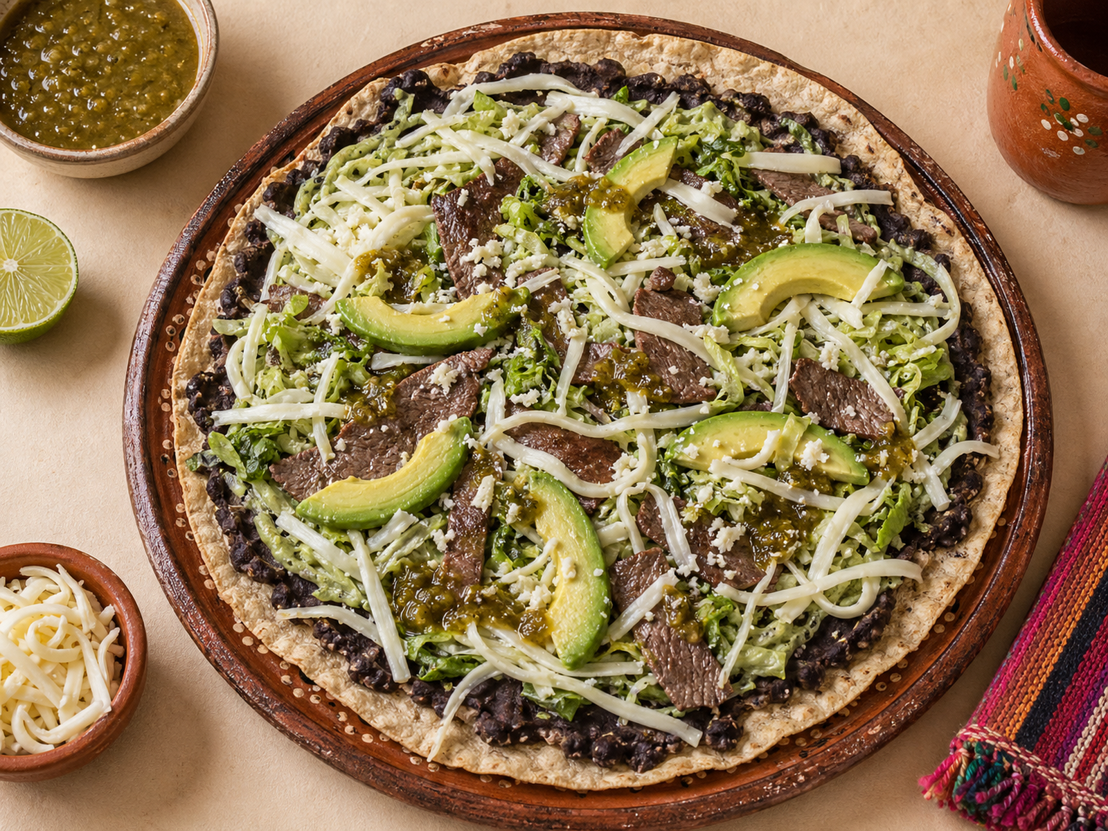 Tlayuda oaxaqueña con queso Oaxaca y frijol