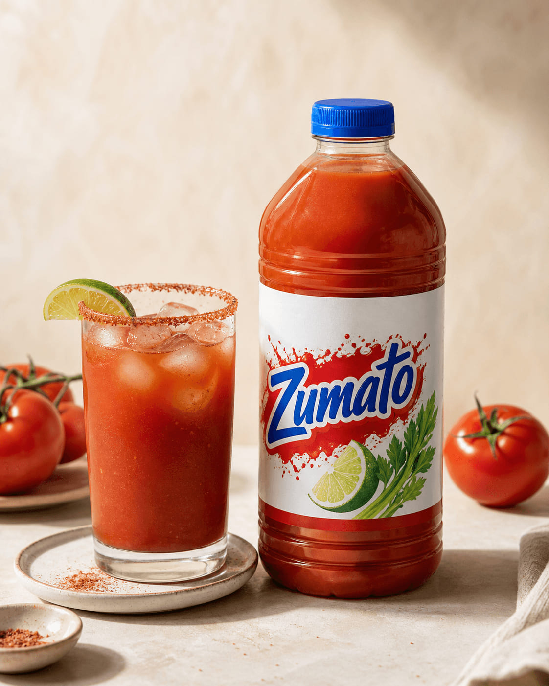Botella de Zumato con etiqueta visible sobre un fondo de producto